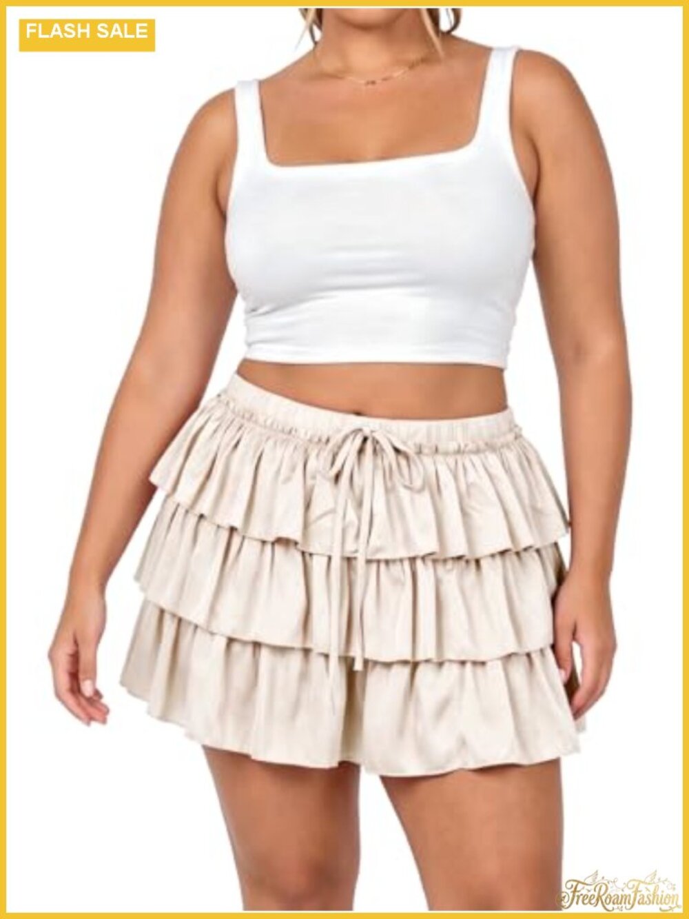 Plus Size Ruffle Mini Skirt High Waisted Tiered Flowy Skort with Shorts